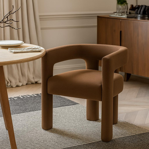 Velvet Upholstered Dining Chair with Soft Brown Velvet, 25" W x 21" D x 27" H, Brown