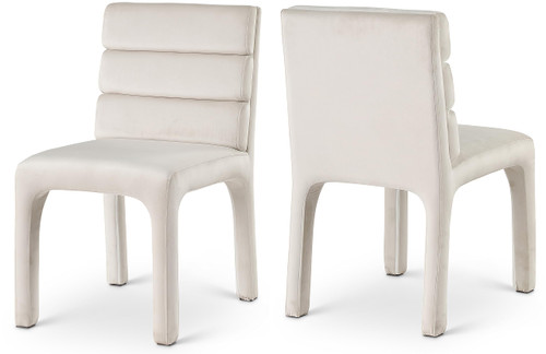 Velvet Upholstered Dining Chair with Luxurious Cream Velvet, Deep Channel Tufted Back, 19" W x 23" D x 34" H, Cream, Set of 2