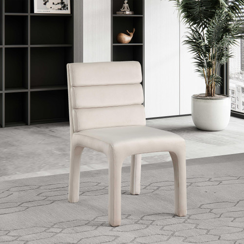 Velvet Upholstered Dining Chair with Luxurious Cream Velvet, Deep Channel Tufted Back, 19" W x 23" D x 34" H, Cream, Set of 2