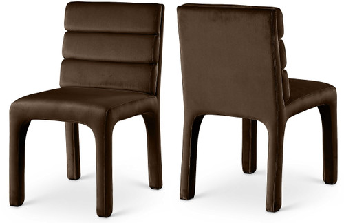 Dining Chair with Luxurious Brown Velvet, Deep Channel Tufted Back, 19" W x 23" D x 34" H, Brown, Set of 2