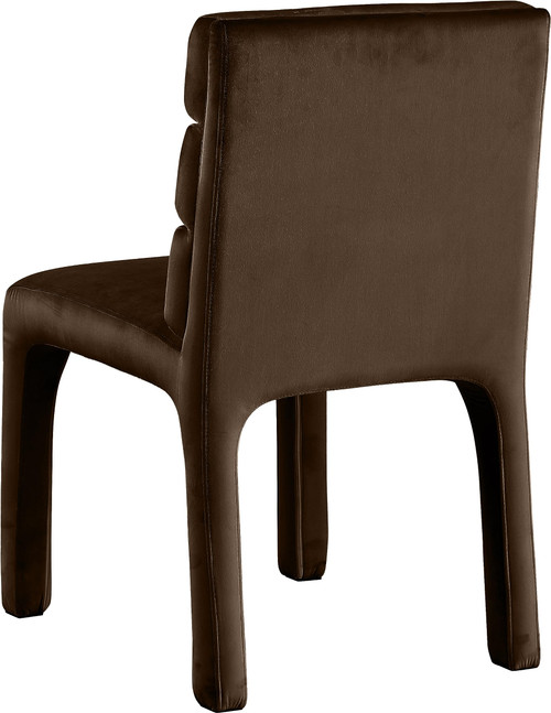 Dining Chair with Luxurious Brown Velvet, Deep Channel Tufted Back, 19" W x 23" D x 34" H, Brown, Set of 2
