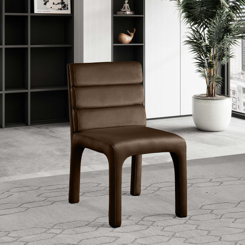 Dining Chair with Luxurious Brown Velvet, Deep Channel Tufted Back, 19" W x 23" D x 34" H, Brown, Set of 2