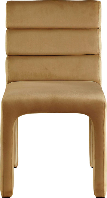 Velvet Upholstered Dining Chair with Luxurious Saddle Velvet, Deep Channel Tufted Back, 19" W x 23" D x 34" H, Saddle, Set of 2