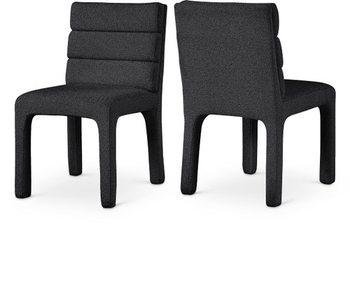 Boucle Fabric Upholstered Dining Chair, Rich Black Boucle Fabric, Deep Channel Tufted Back, 19" W x 23" D x 34" H, Black, Set of 2
