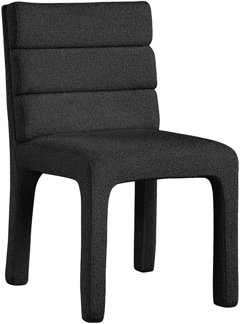 Boucle Fabric Upholstered Dining Chair, Rich Black Boucle Fabric, Deep Channel Tufted Back, 19" W x 23" D x 34" H, Black, Set of 2