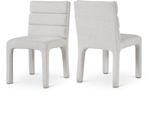 Boucle Fabric Upholstered Dining Chair, Rich Cream Boucle Fabric, Deep Channel Tufted Back, 19" W x 23" D x 34" H, Cream, Set of 2
