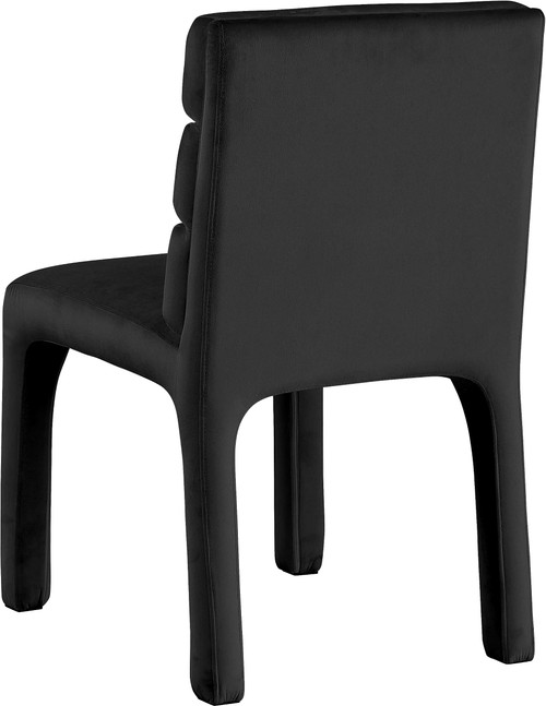 Velvet Upholstered Dining Chair with Luxurious Black Velvet, Deep Channel Tufted Back, 19" W x 23" D x 34" H, Black, Set of 2