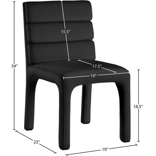 Velvet Upholstered Dining Chair with Luxurious Black Velvet, Deep Channel Tufted Back, 19" W x 23" D x 34" H, Black, Set of 2