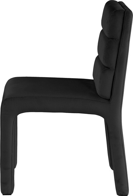 Velvet Upholstered Dining Chair with Luxurious Black Velvet, Deep Channel Tufted Back, 19" W x 23" D x 34" H, Black, Set of 2
