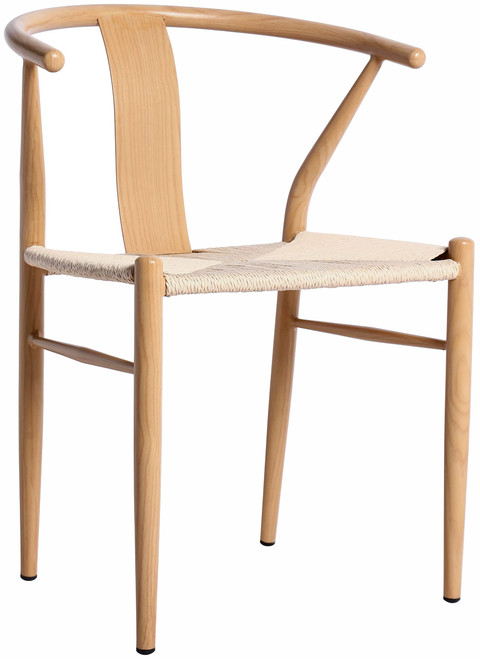 Hand Woven Rope Seated Dining Chair with White Oak Designed Metal Legs and Frame, Set of 2, White Oak, 21.5" W x 20" D x 30.5" H