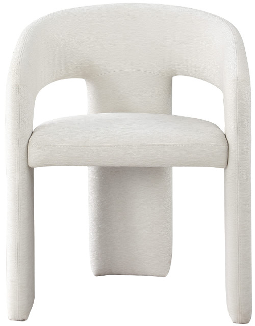 Dining Chair with Soft Cream Plush Fabric, Curved Back, 24" W x 22" D x 30" H, Cream, Set of 2