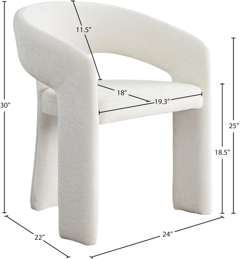 Dining Chair with Soft Cream Plush Fabric, Curved Back, 24" W x 22" D x 30" H, Cream, Set of 2
