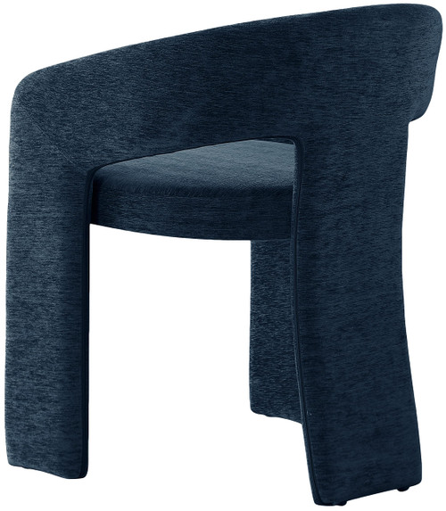 Dining Chair with Soft Navy Plush Fabric, Curved Back, 24" W x 22" D x 30" H, Navy, Set of 2