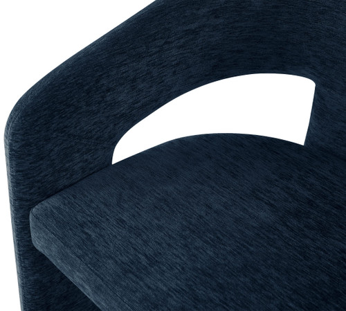 Dining Chair with Soft Navy Plush Fabric, Curved Back, 24" W x 22" D x 30" H, Navy, Set of 2