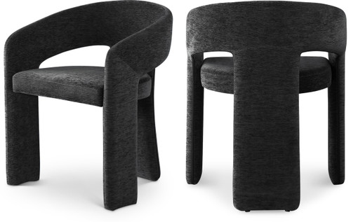 Dining Chair with Soft Black Plush Fabric, Curved Back, 24" W x 22" D x 30" H, Black(Set of 2)