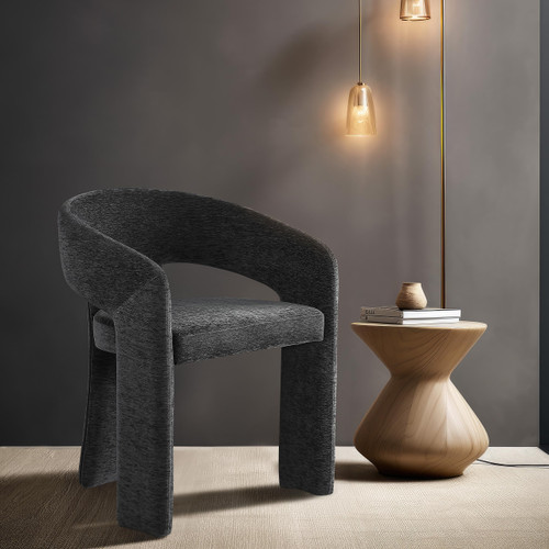 Dining Chair with Soft Black Plush Fabric, Curved Back, 24" W x 22" D x 30" H, Black(Set of 2)