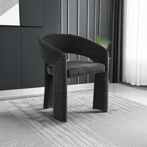 Dining Chair with Soft Black Plush Fabric, Curved Back, 24" W x 22" D x 30" H, Black(Set of 2)