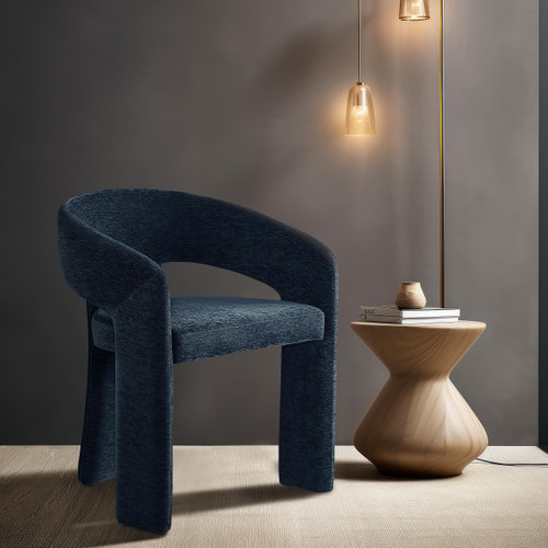 Dining Chair with Soft Navy Plush Fabric, Curved Back, Set of 2, 24" W x 22" D x 30" H, Navy, Set of 2