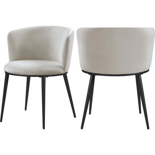 Upholstered Dining Chair with Rounded Back and Sturdy Iron Legs, Set of 2, 23.5" W x 23.5" D x 30" H, Cream Velvet, Matte Black
