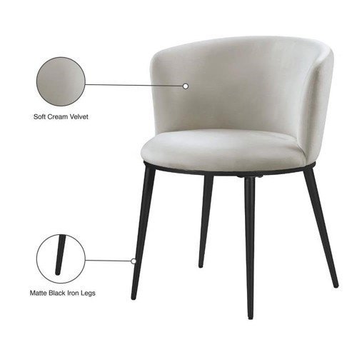 Upholstered Dining Chair with Rounded Back and Sturdy Iron Legs, Set of 2, 23.5" W x 23.5" D x 30" H, Cream Velvet, Matte Black