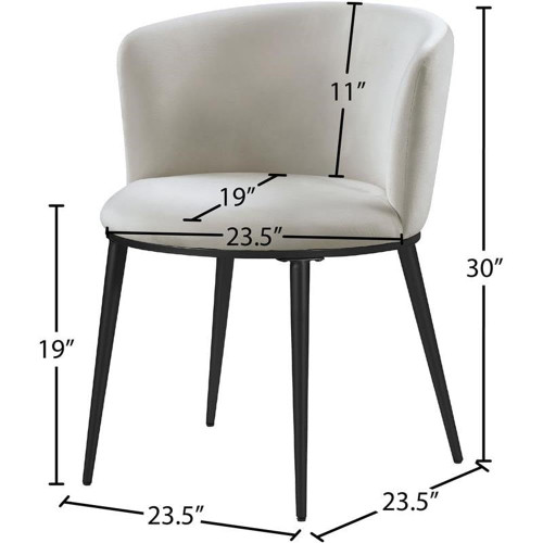 Upholstered Dining Chair with Rounded Back and Sturdy Iron Legs, Set of 2, 23.5" W x 23.5" D x 30" H, Cream Velvet, Matte Black