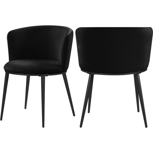 Upholstered Dining Chair with Rounded Back and Sturdy Iron Legs, Set of 2, 23.5" W x 23.5" D x 30" H, Black Velvet, Matte Black