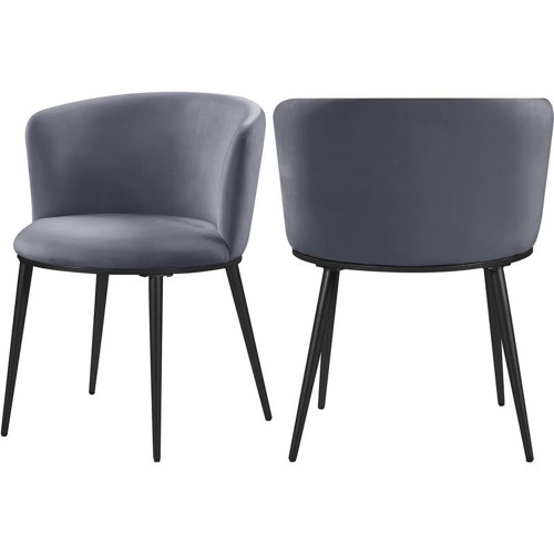 Upholstered Dining Chair with Rounded Back and Sturdy Iron Legs, Set of 2, 23.5" W x 23.5" D x 30" H, Grey Velvet, Matte Black
