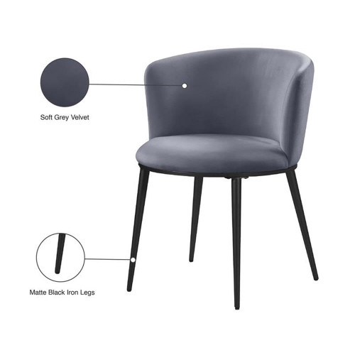 Upholstered Dining Chair with Rounded Back and Sturdy Iron Legs, Set of 2, 23.5" W x 23.5" D x 30" H, Grey Velvet, Matte Black