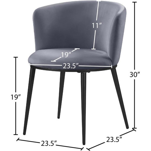 Upholstered Dining Chair with Rounded Back and Sturdy Iron Legs, Set of 2, 23.5" W x 23.5" D x 30" H, Grey Velvet, Matte Black