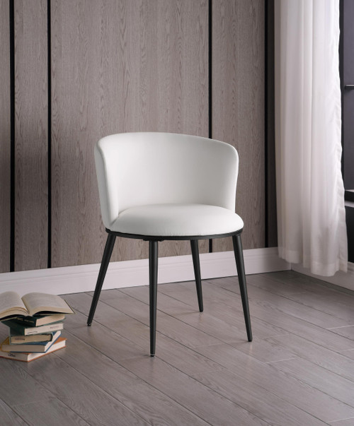 Dining Chair with Rounded Back, Sturdy Iron Legs, Set of 2, White Faux Leather, Matte Black, 23.5" W x 23.5" D x 30" H