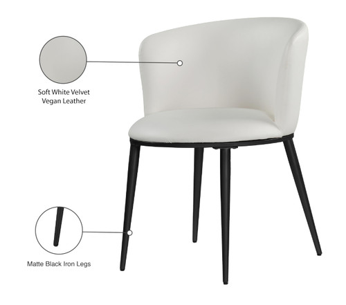 Dining Chair with Rounded Back, Sturdy Iron Legs, Set of 2, White Faux Leather, Matte Black, 23.5" W x 23.5" D x 30" H