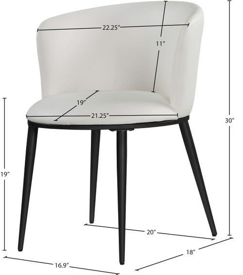 Dining Chair with Rounded Back, Sturdy Iron Legs, Set of 2, White Faux Leather, Matte Black, 23.5" W x 23.5" D x 30" H