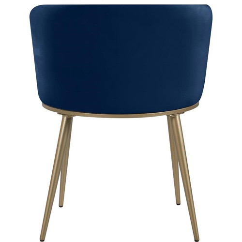 Upholstered Dining Chair with Rounded Back and Sturdy Iron Legs, Set of 2, Navy Velvet, Gold, 22.25" W x 23.25" D x 30" H