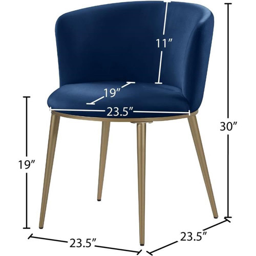 Upholstered Dining Chair with Rounded Back and Sturdy Iron Legs, Set of 2, Navy Velvet, Gold, 22.25" W x 23.25" D x 30" H