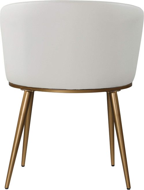 Upholstered Dining Chair with Rounded Back and Sturdy Iron Legs, Set of 2, 23.5" W x 23.5" D x 30" H, White Faux Leather, Gold
