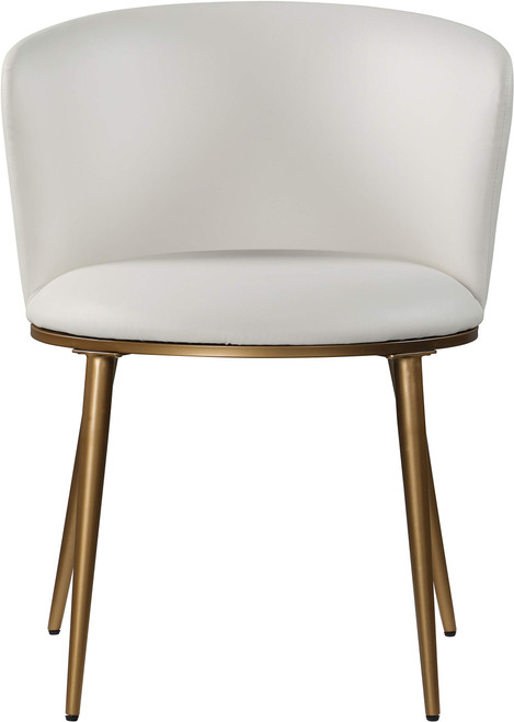 Upholstered Dining Chair with Rounded Back and Sturdy Iron Legs, Set of 2, 23.5" W x 23.5" D x 30" H, White Faux Leather, Gold