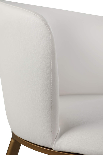 Upholstered Dining Chair with Rounded Back and Sturdy Iron Legs, Set of 2, 23.5" W x 23.5" D x 30" H, White Faux Leather, Gold
