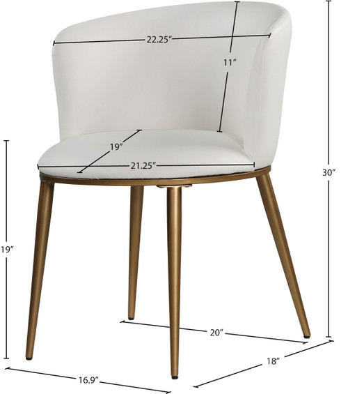 Upholstered Dining Chair with Rounded Back and Sturdy Iron Legs, Set of 2, 23.5" W x 23.5" D x 30" H, White Faux Leather, Gold