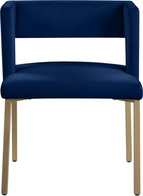 Upholstered Dining Chair with Unique Squared Back and Sturdy Iron Legs, Set of 2, 23" W x 21" D x 30" H, Navy Velvet, Gold