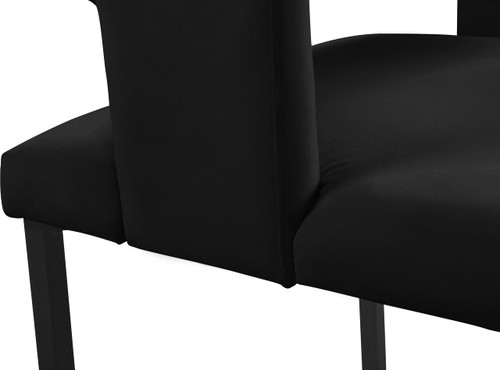 Upholstered Dining Chair with Unique Squared Back and Sturdy Iron Legs, Set of 2, 23" W x 21" D x 30" H, Black Velvet, Matte Black
