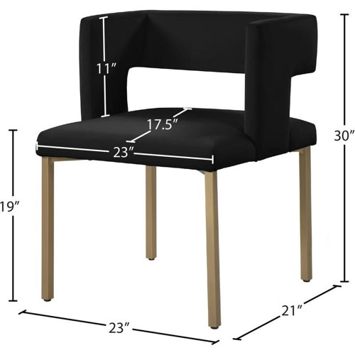 Upholstered Dining Chair with Unique Squared Back and Sturdy Iron Legs, Set of 2, 23" W x 21" D x 30" H, Black Velvet, Gold