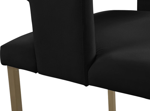 Upholstered Dining Chair with Unique Squared Back and Sturdy Iron Legs, Set of 2, 23" W x 21" D x 30" H, Black Velvet, Gold