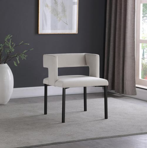 Upholstered Dining Chair with Unique Squared Back and Sturdy Iron Legs, Set of 2, 23" W x 21" D x 30" H, Cream Velvet, Matte Black