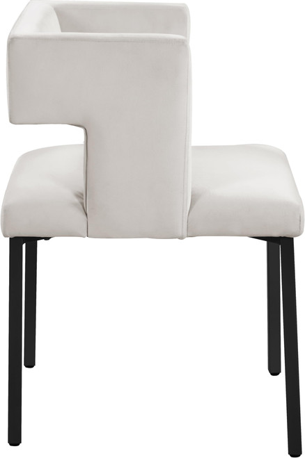 Upholstered Dining Chair with Unique Squared Back and Sturdy Iron Legs, Set of 2, 23" W x 21" D x 30" H, Cream Velvet, Matte Black