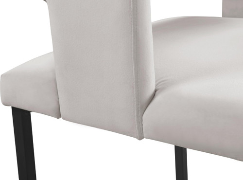 Upholstered Dining Chair with Unique Squared Back and Sturdy Iron Legs, Set of 2, 23" W x 21" D x 30" H, Cream Velvet, Matte Black