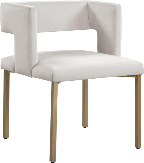 Upholstered Dining Chair with Unique Squared Back and Sturdy Iron Legs, Set of 2, 23" W x 21" D x 30" H, Cream Velvet, Gold