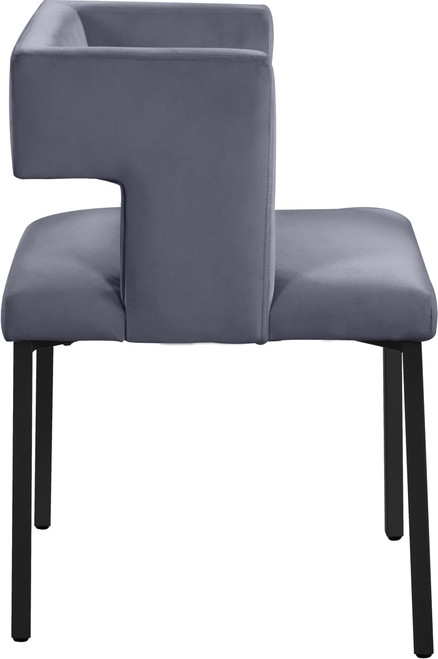 Upholstered Dining Chair with Unique Squared Back and Sturdy Iron Legs, Set of 2, 23" W x 21" D x 30" H, Grey Velvet, Matte Black