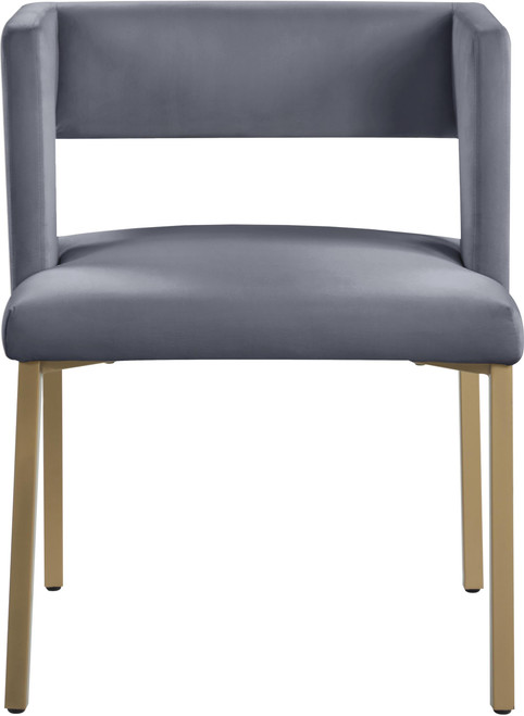 Upholstered Dining Chair with Unique Squared Back and Sturdy Iron Legs, Set of 2, Grey Velvet, Gold, 23" W x 21" D x 30" H