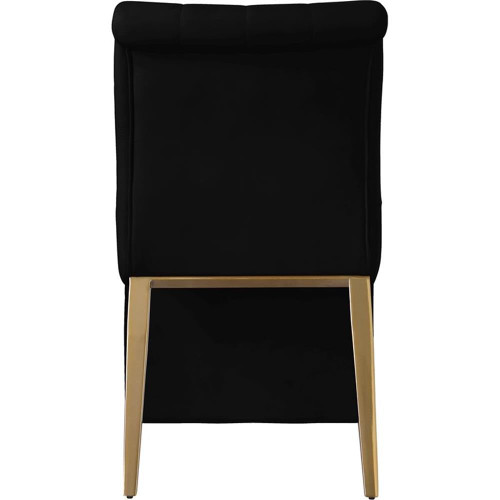 Velvet Upholstered Dining Chair with Deep Detailed Button Tufting and Gold Iron Legs, Black, 19.5" W x 30" D x 36.5" H, Set of 2