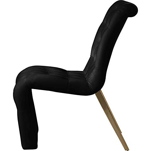 Velvet Upholstered Dining Chair with Deep Detailed Button Tufting and Gold Iron Legs, Black, 19.5" W x 30" D x 36.5" H, Set of 2